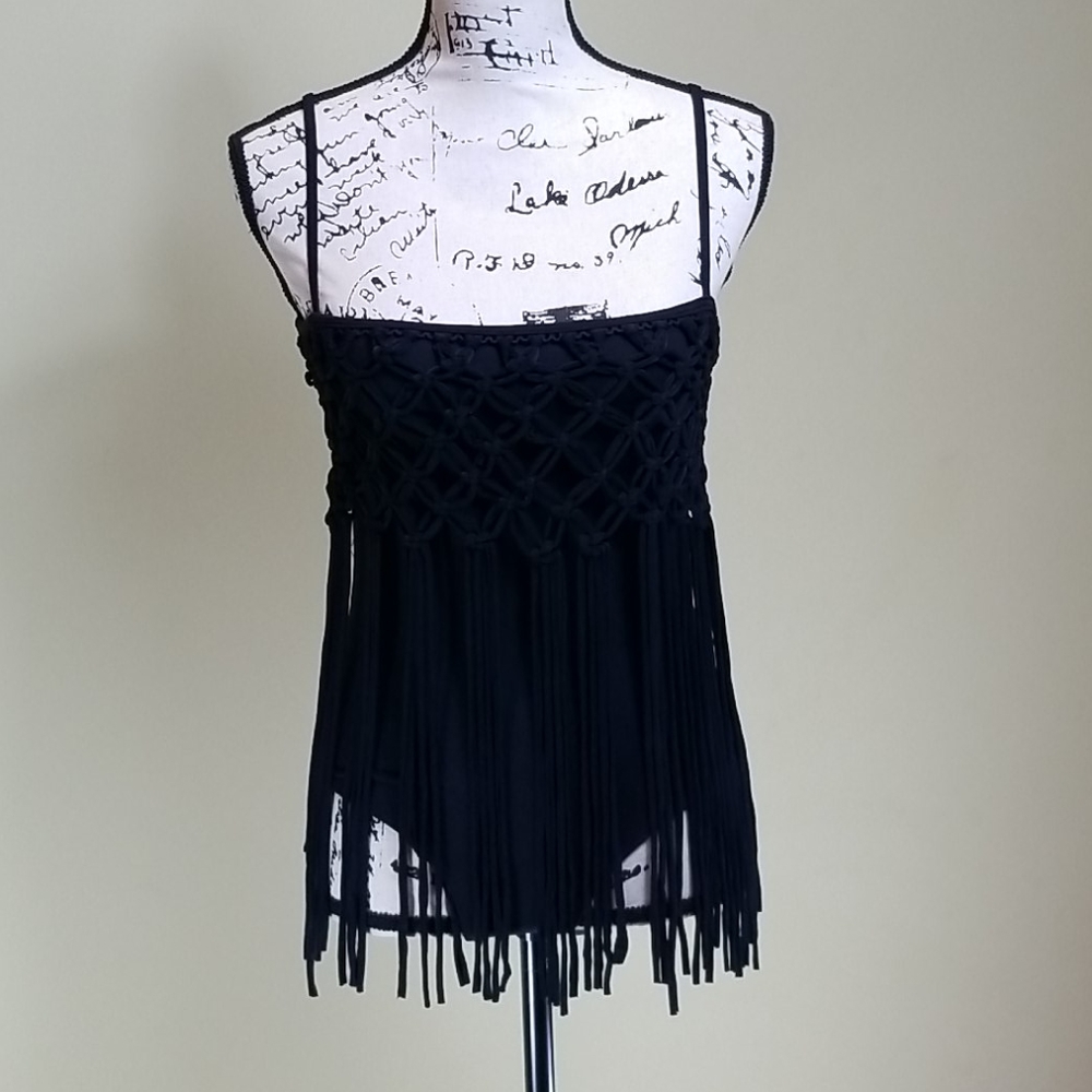 Fringe leotard top black very unique - Picture 1 of 8